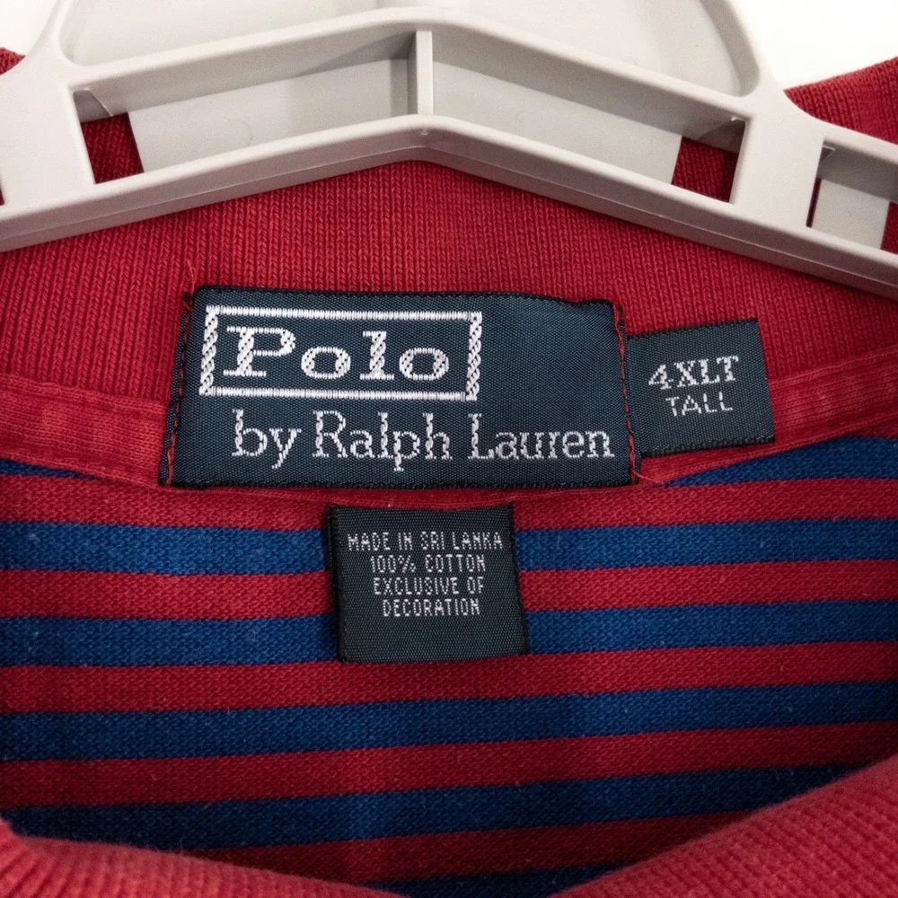 Polo Ralph Lauren Men's 4XLT Tall Red Blue Striped Short Sleeve Pique Polo Shirt